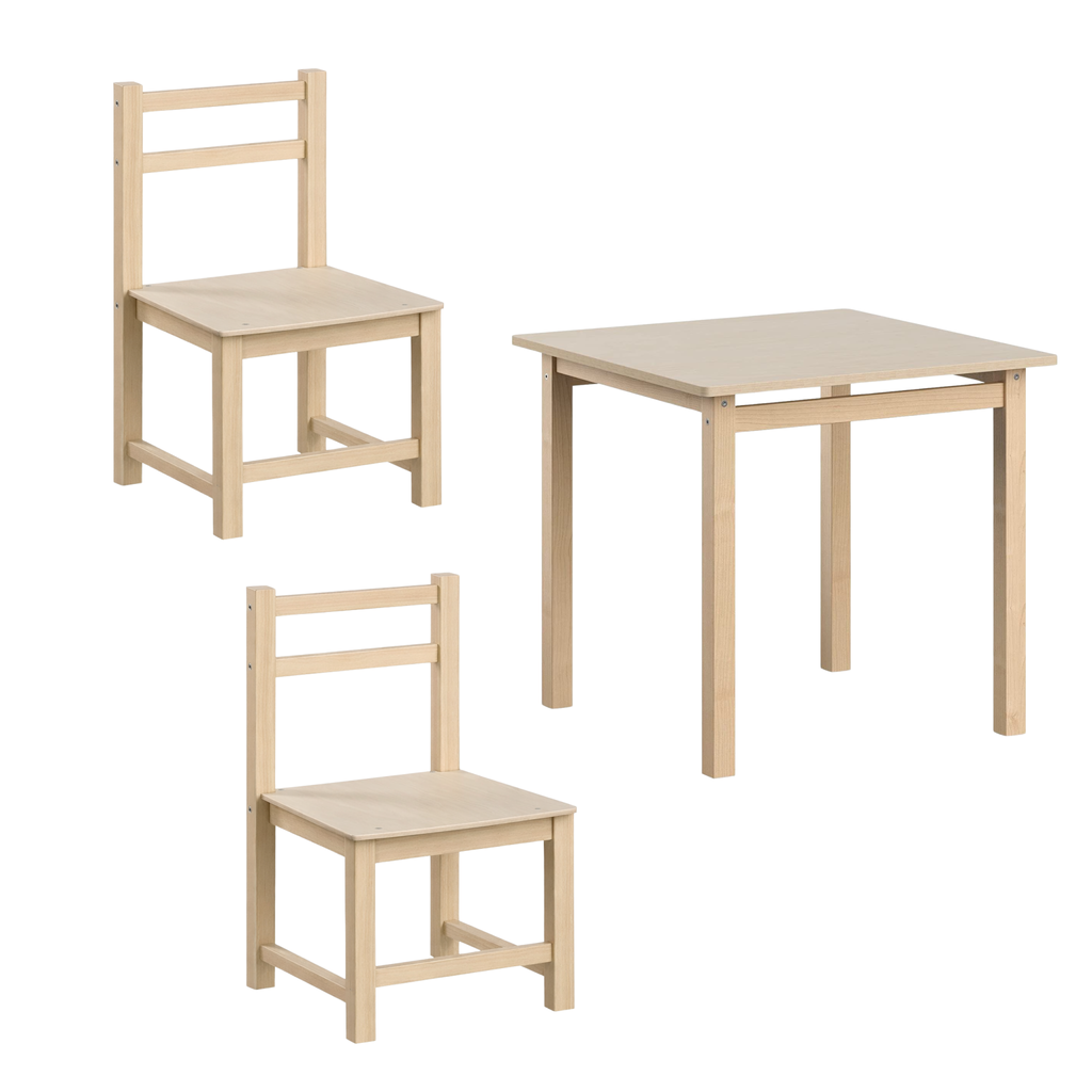 Speeltafel met 2 stoeltjes hout – maattekening tafel 50x50x46 cm