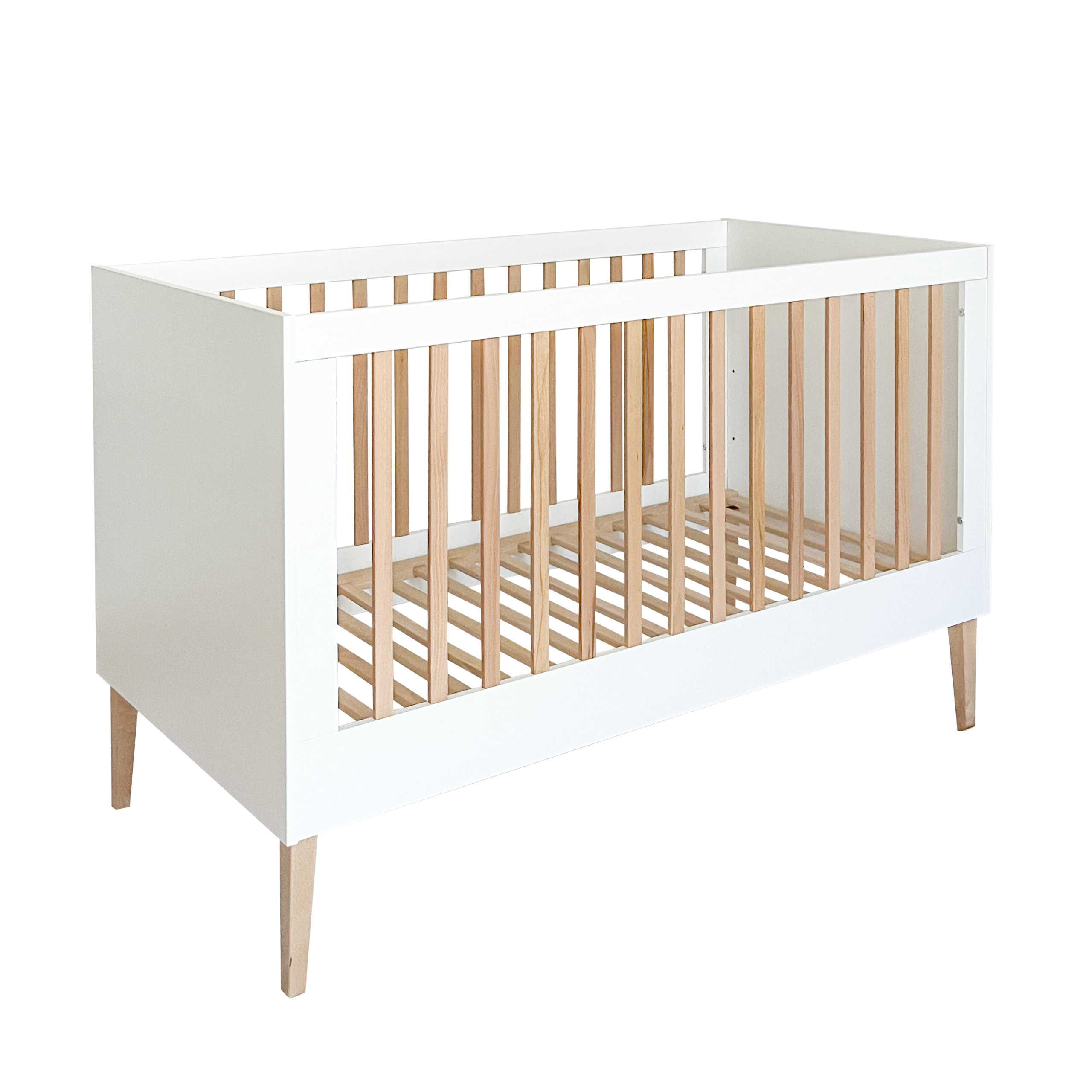 Noor babybed 2-in-1 140x70 wit met houten poten