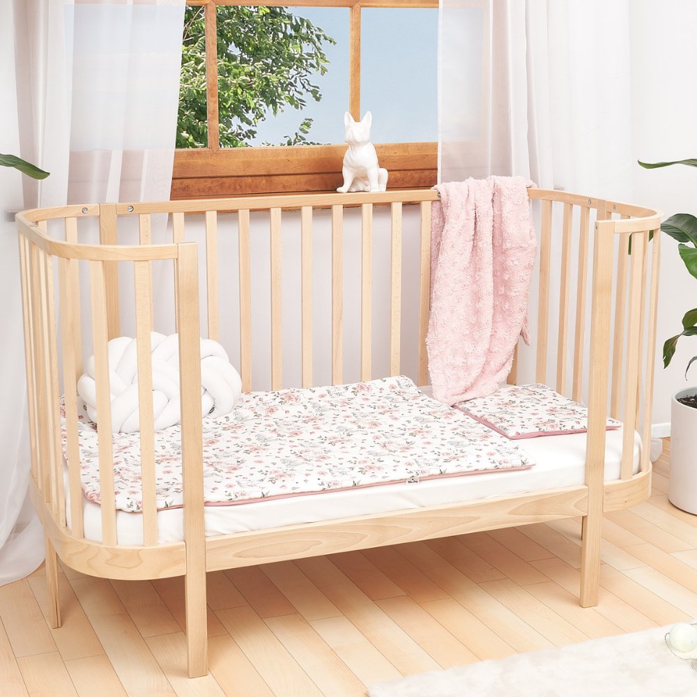 Grand kinderbed hout als sofa met roze textiel