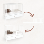 Beau babybed met lade en bijtranden – detail lattenbodem