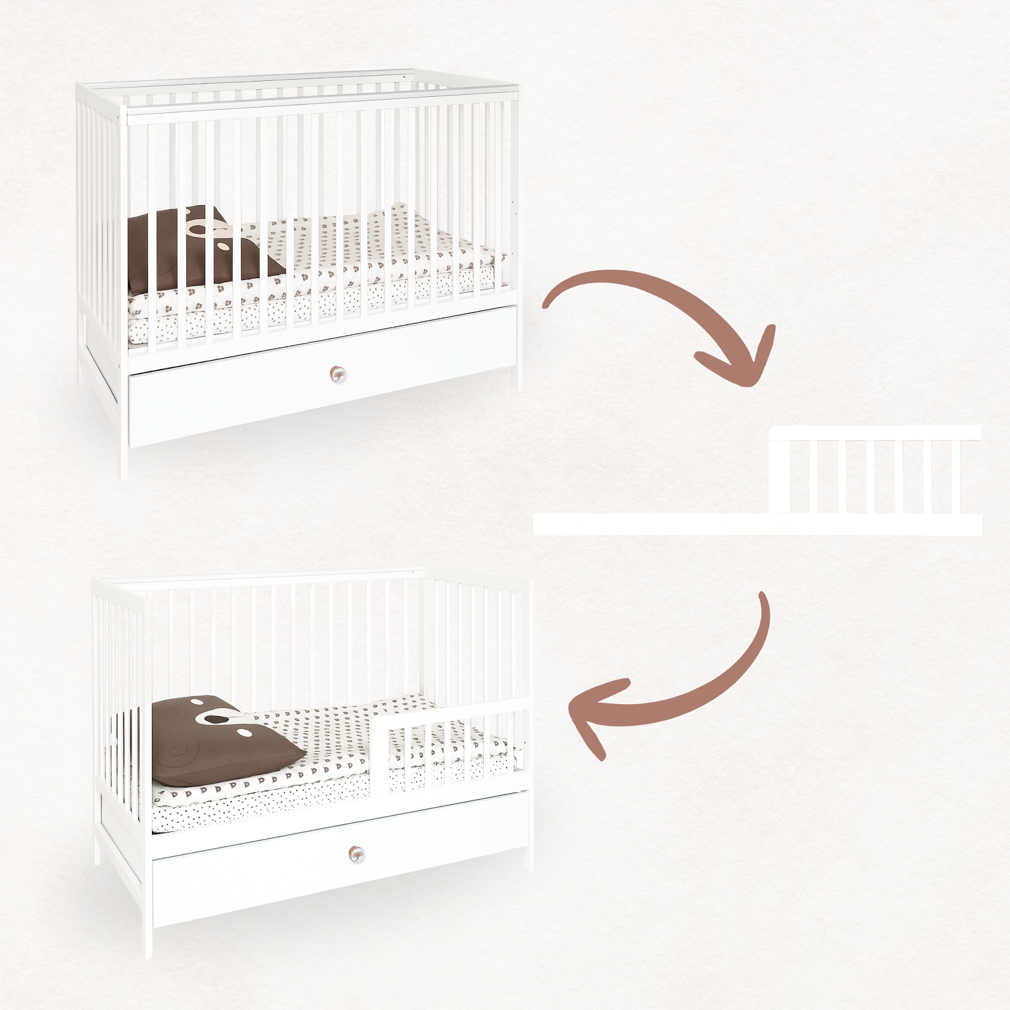 Beau babybed met lade en bijtranden – detail lattenbodem