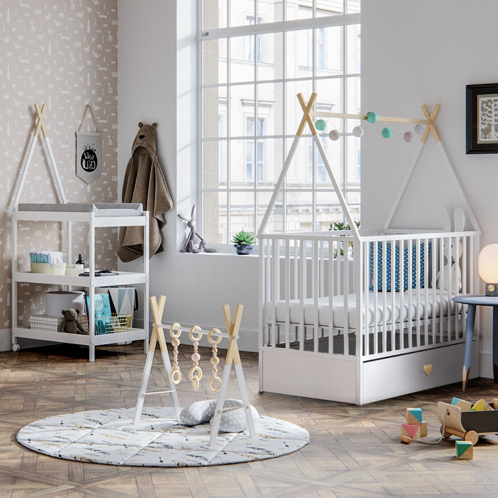 Tipi Dreamy babybed met lade en wieltjes – lade