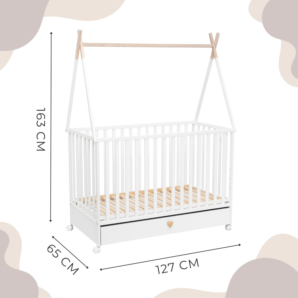 Tipi Dreamy babybed met lade en wieltjes – detail