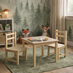 Speeltafel met 2 stoeltjes hout – detail