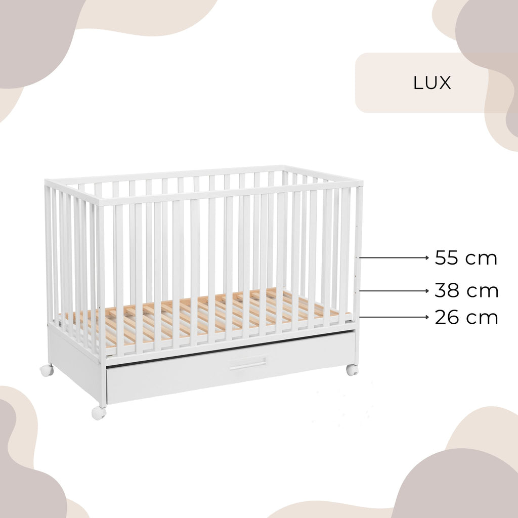 Lux babybed met lade en wieltjes – detail wieltjes