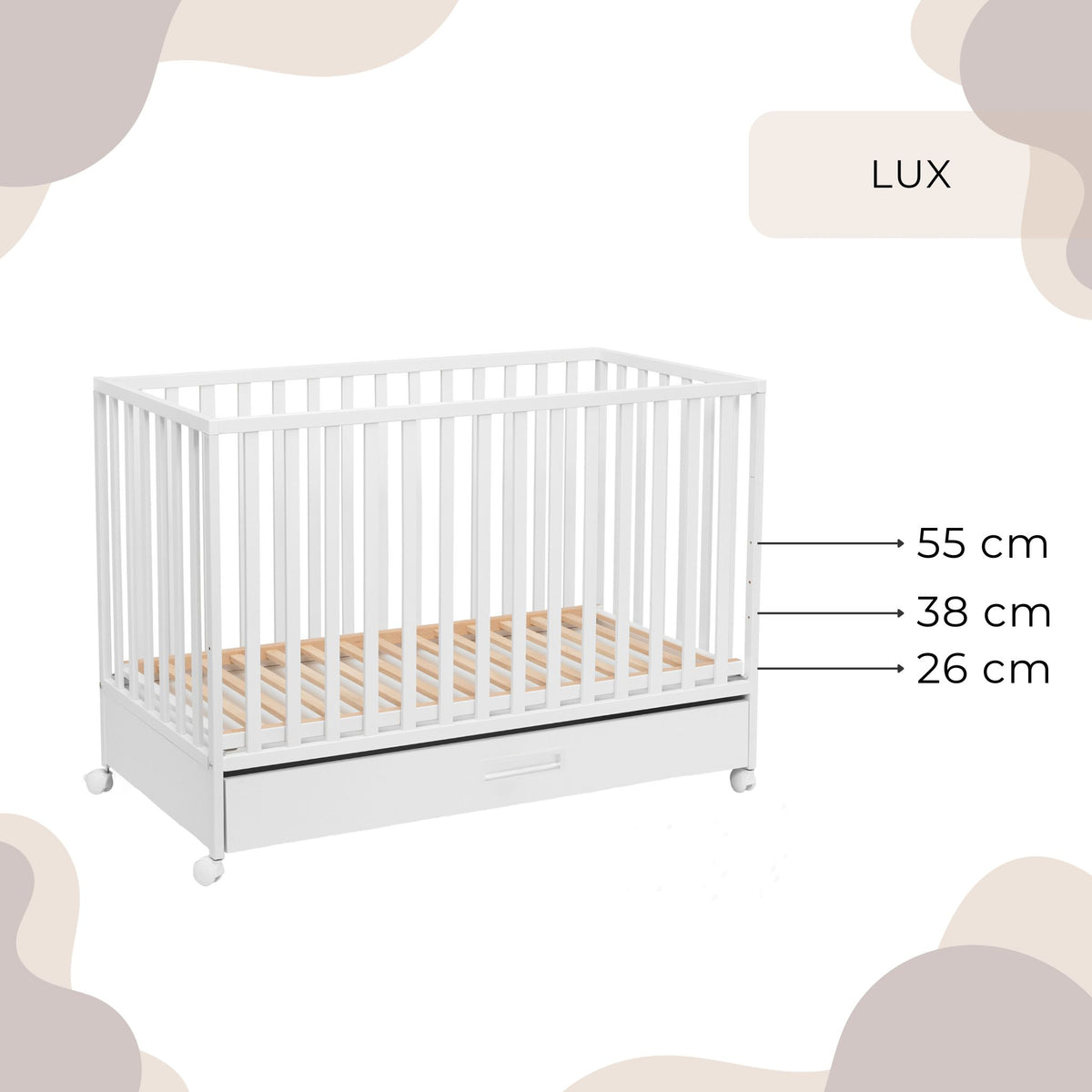 Lux babybed met lade en wieltjes – detail wieltjes