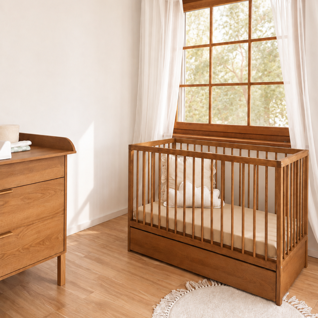 Dodi massief eiken babybed met lade – sfeerbeeld