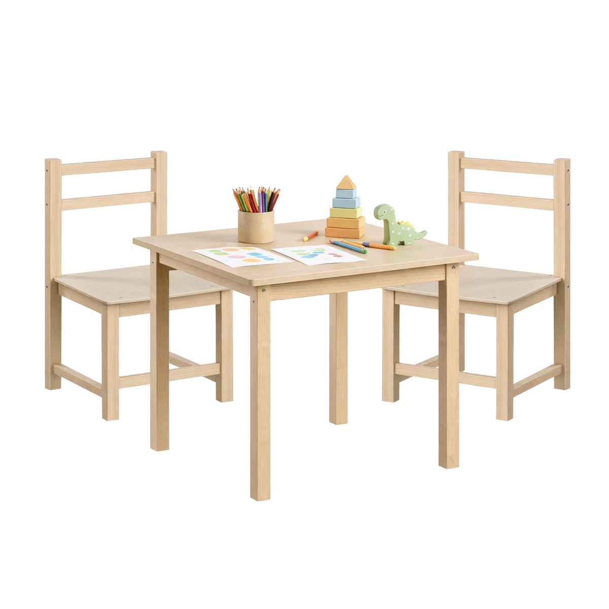 Speeltafel met 2 stoeltjes hout – maattekening stoel 46x27 cm