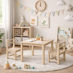 Speeltafel met 2 stoeltjes hout – sfeer