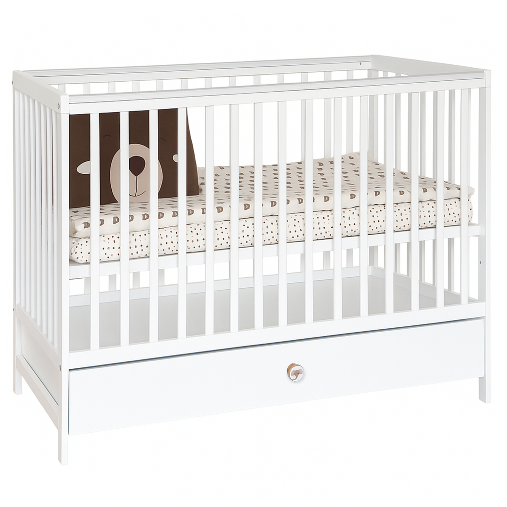 Beau babybed met lade en bijtranden – zijaanzicht