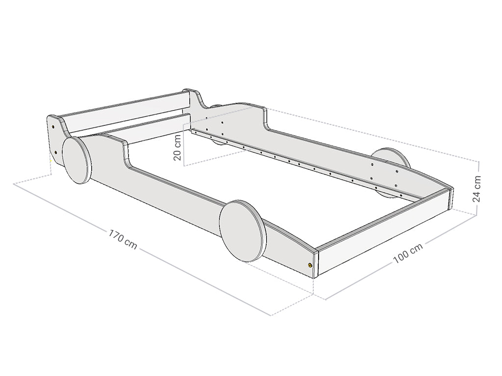 Maattekening Racer autobed 80x160 cm