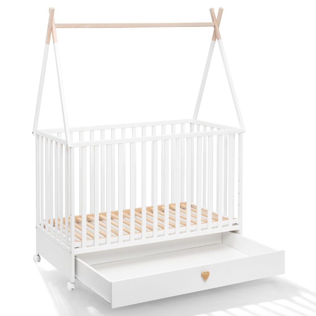 Tipi Dreamy babybed met lade en wieltjes – sfeerbeeld