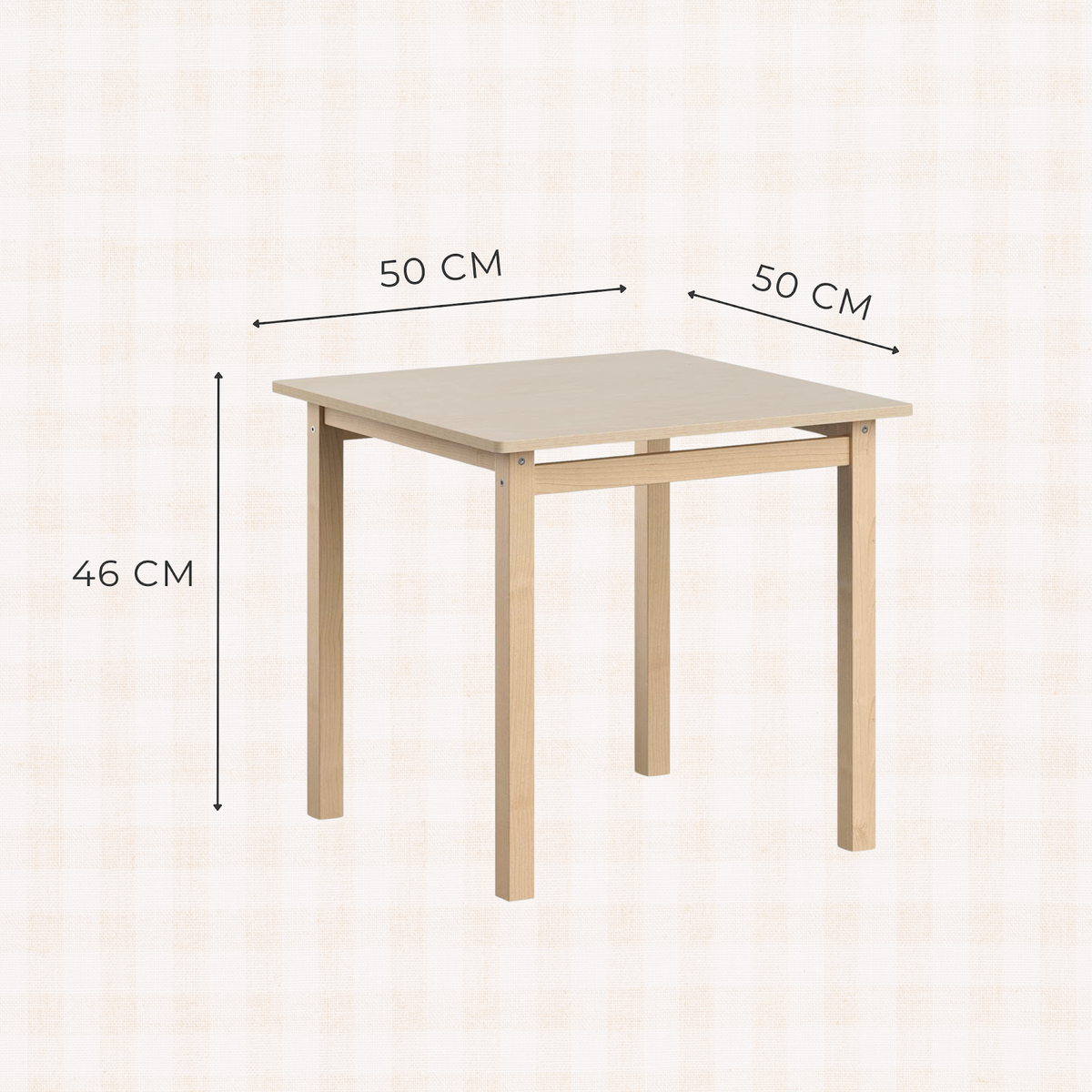 Speeltafel met 2 stoeltjes hout – vooraanzicht