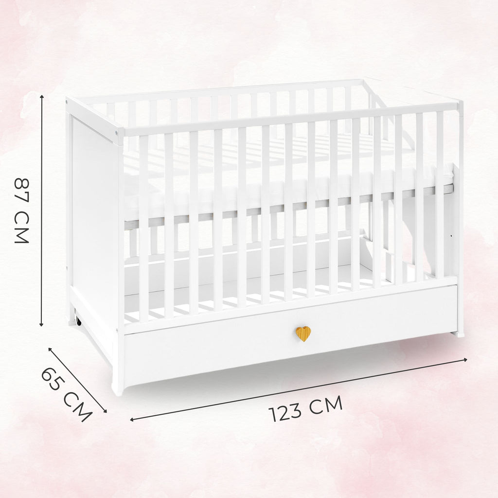 Lieve babybed met lade – zijaanzicht