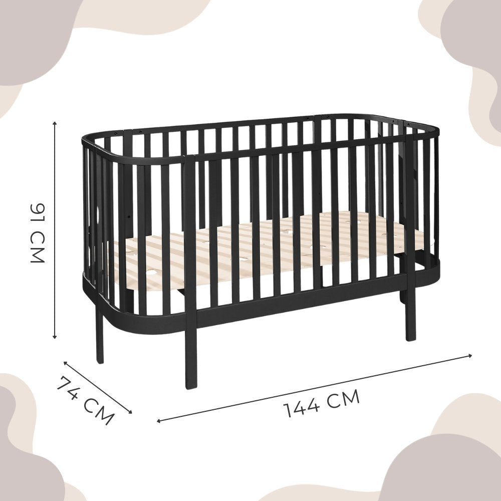 Grand kinderbed zwart afmetingen 144x91x74 cm