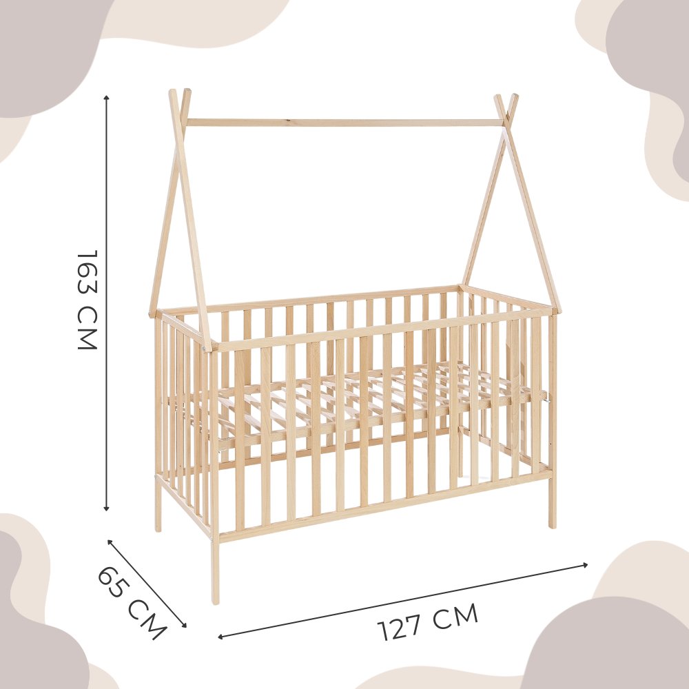 Tipi babybed naturel afmetingen 127x65x163 cm