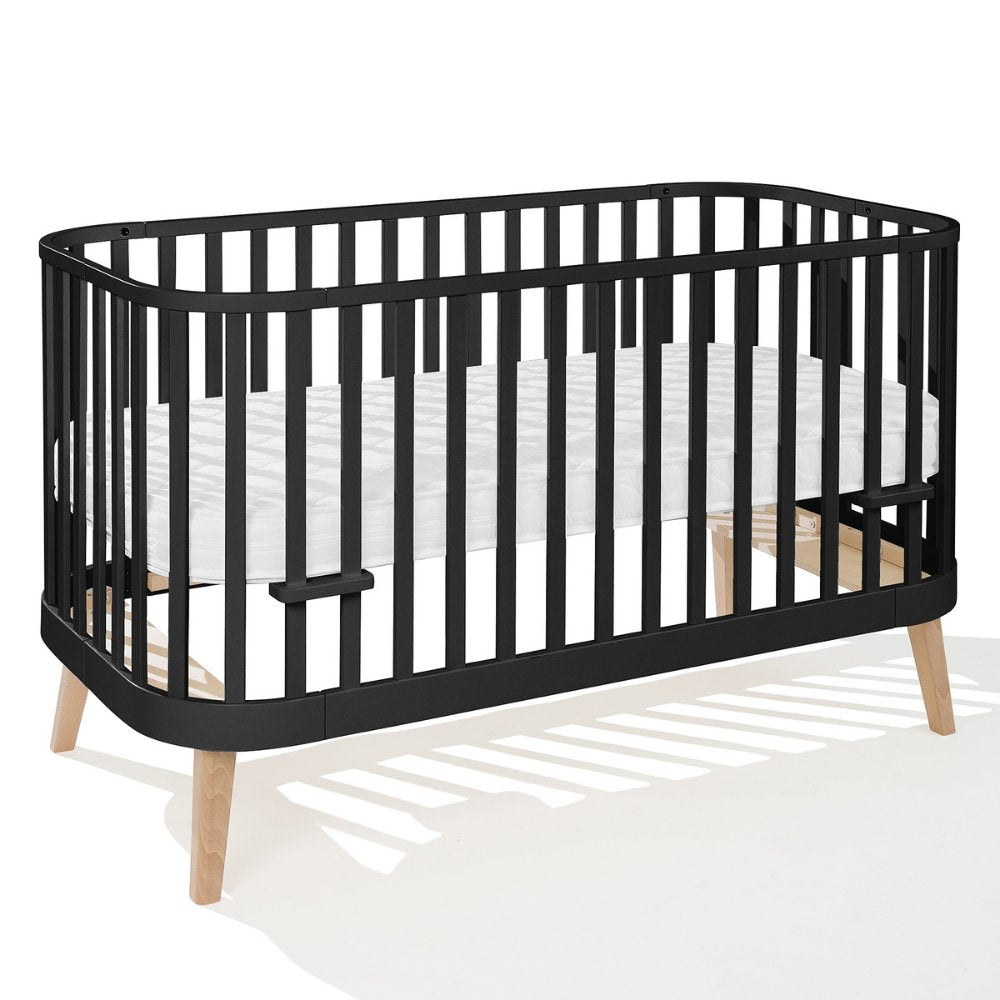 Principal kinderbed zwart met matras vooraanzicht