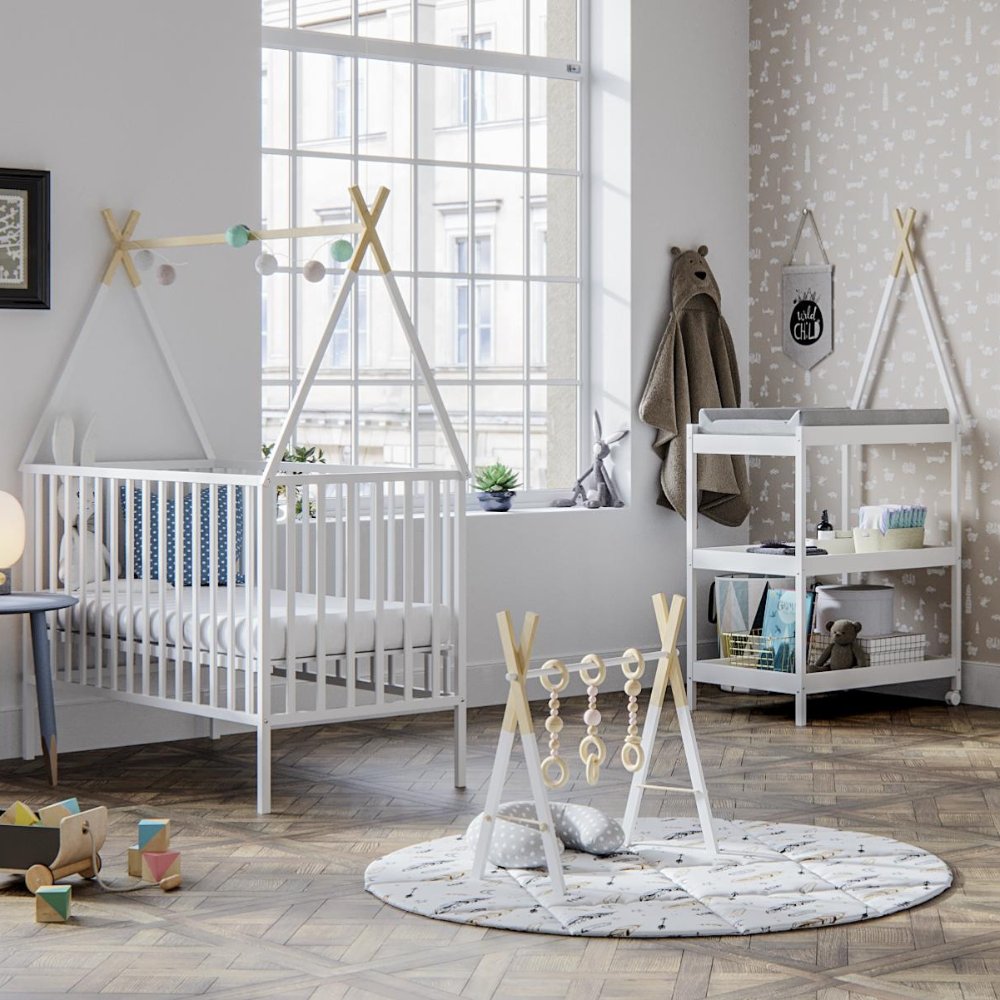 Tipi babybed wit sfeerbeeld met verschoontafel