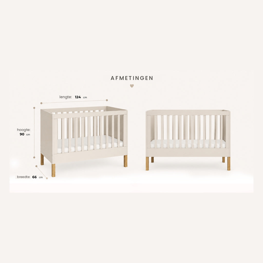 Noor babybed 120x60 cashmere maattekening 124x90x66 cm