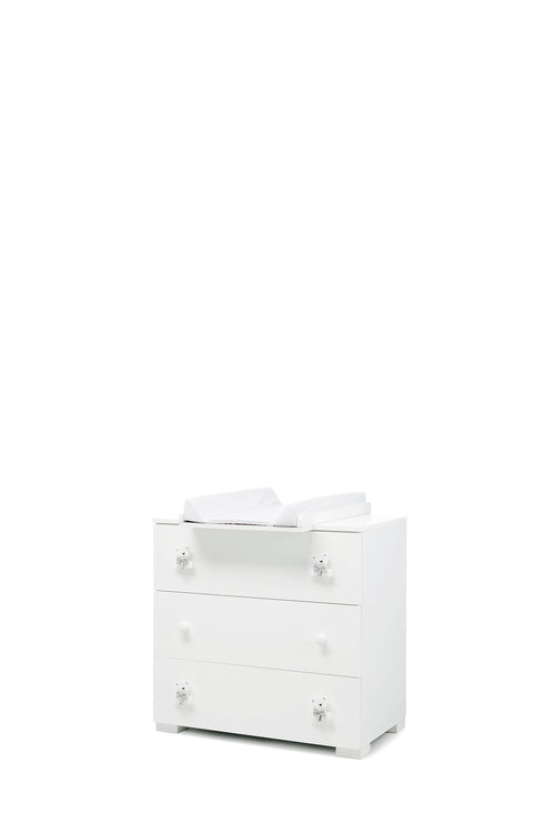 Bas commode met verzorgingsblad in wit met grijze accenten