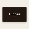 FunnaX cadeaubon — donkerbruine kaart met het FunnaX-logo op een zandkleurige achtergrond
