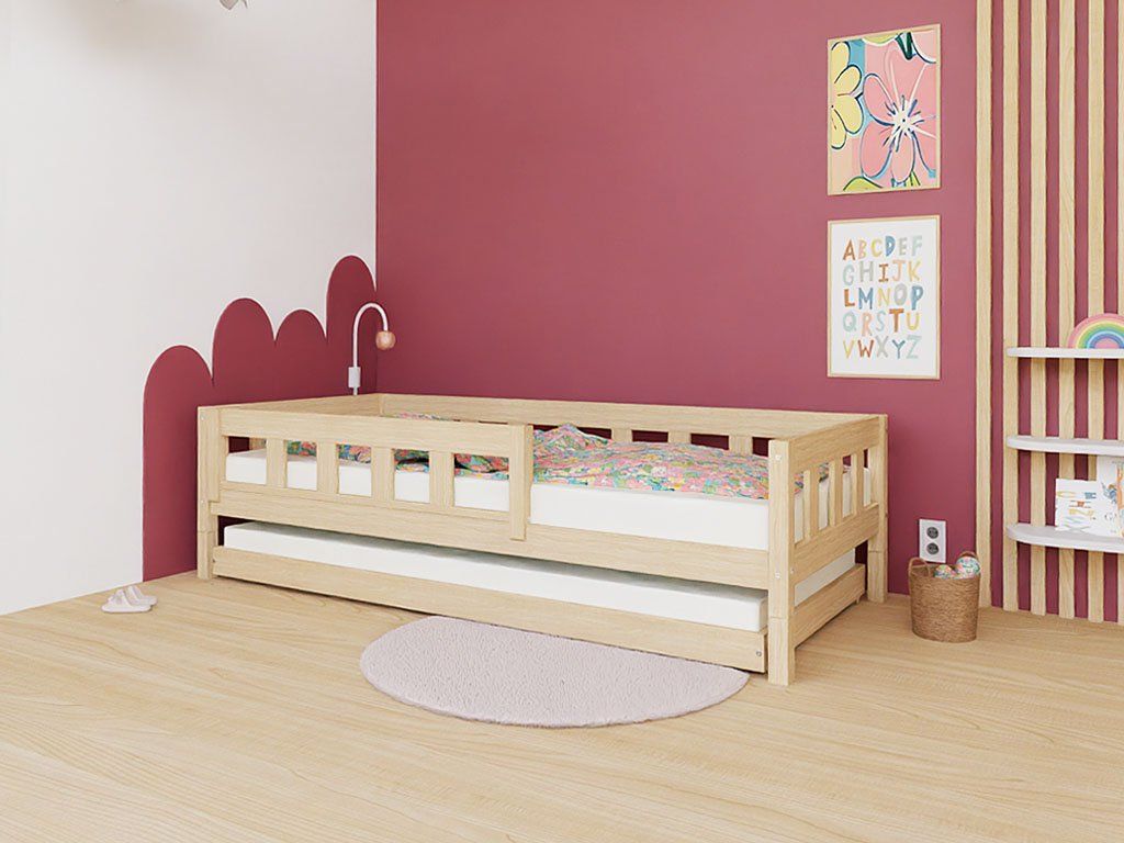 Duin kinderbed met verhoogpootjes en uitschuifbaar logeerbed