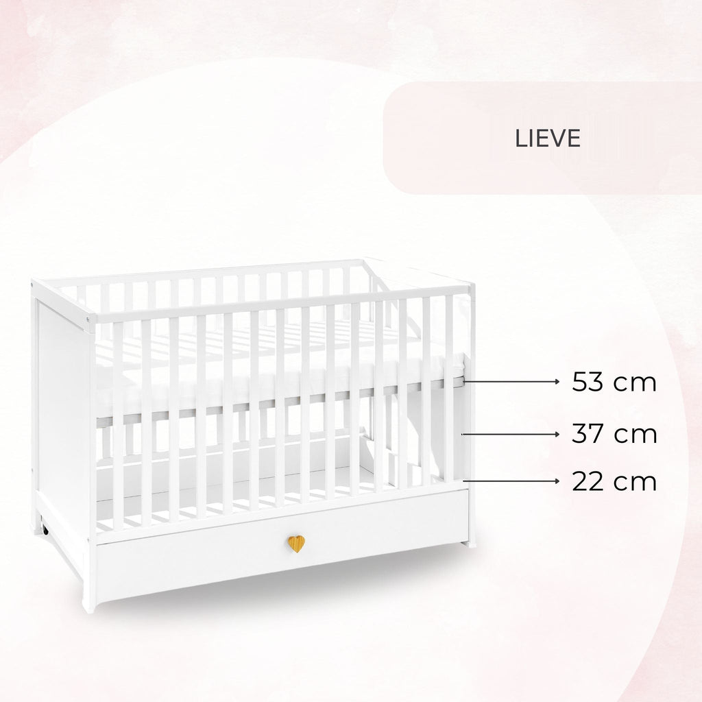 Lieve babybed, verstelbare bodemhoogtes 53, 37 en 22 cm