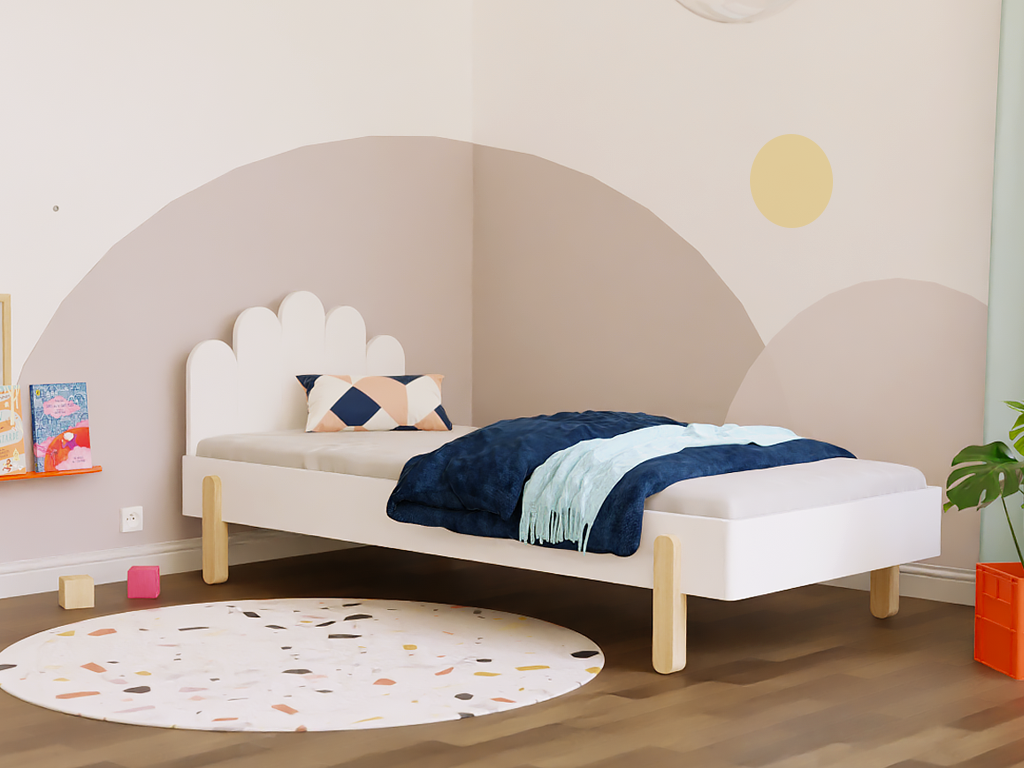 Linn bed 90x200 cm van massief hout, getoond met een los verkrijgbaar hoofdbord dat niet is inbegrepen