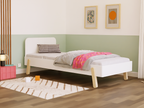 Linn bed 90x200 cm van massief hout, getoond met een los verkrijgbaar rechthoekig hoofdbord dat niet is inbegrepen