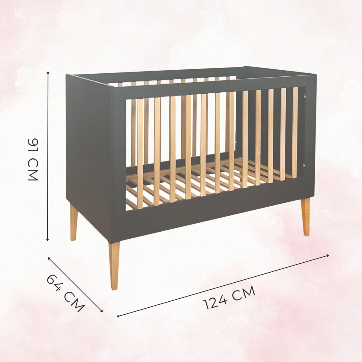 Noor babybed 120x60 grijs verstelbare bodemhoogtes