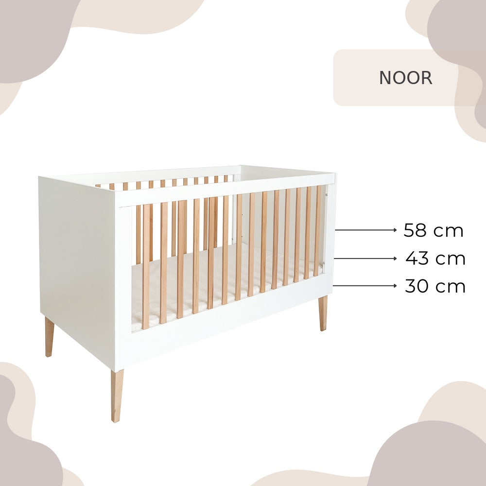 Noor babybed 2-in-1, verstelbare bodemhoogtes 58, 43 en 30 cm