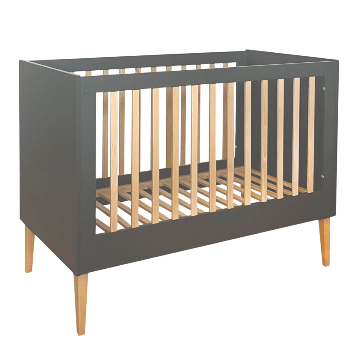 Noor babybed 120x60 grijs met houten poten