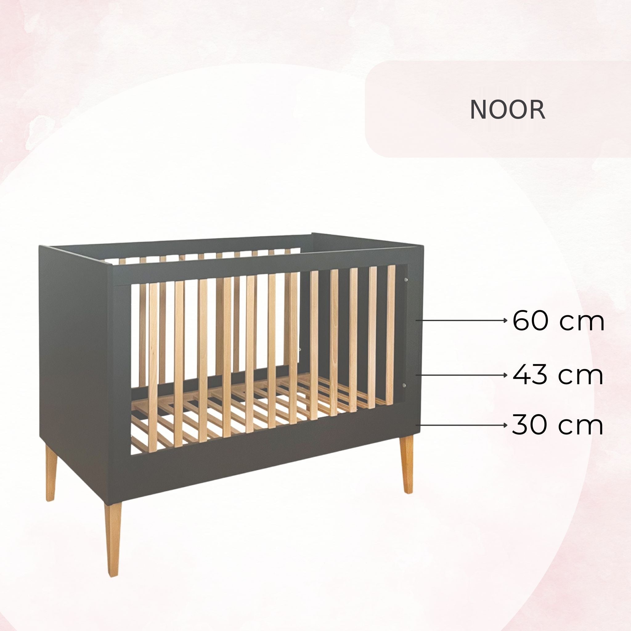 Noor babybed, verstelbare bodemhoogtes 60, 43 en 30 cm