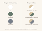 Kleurenoverzicht Scout autobed: zes kleuren, met de bumper in naturel hout of in kleur