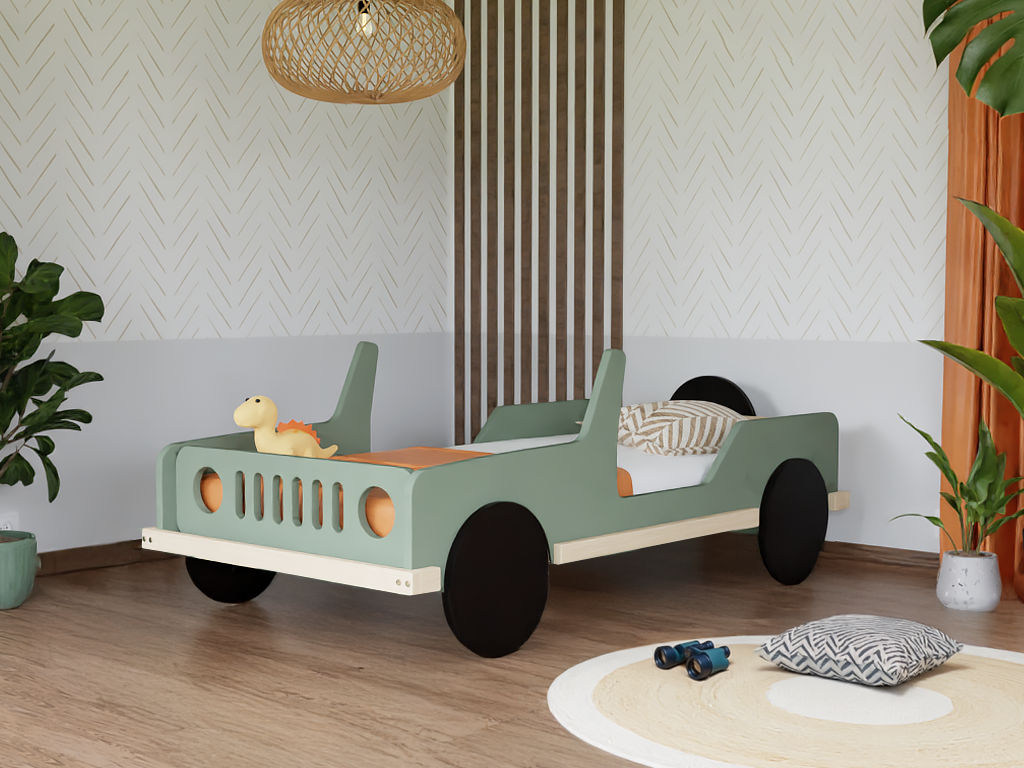 Terra autobed 80x160 cm in groene terreinwagenvorm