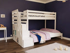 Trio stapelbed in wit, breed onderbed en bovenbed met opbergtrap