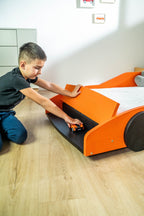 Turbo GT autobed 80×160 in oranje, het open opbergvak aan de voorzijde