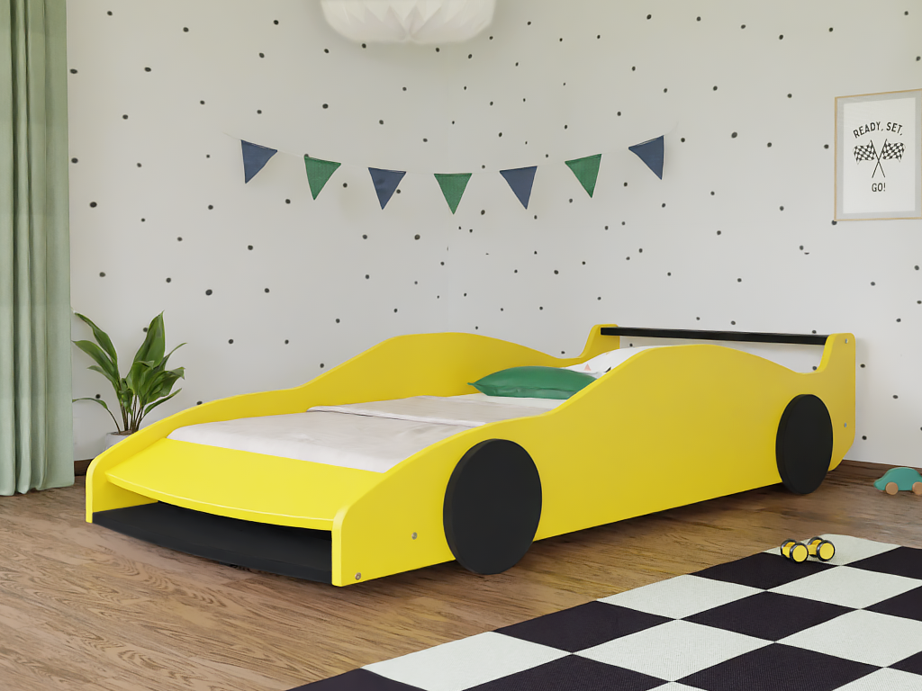 Turbo GT autobed in geel, sportwagenvorm met spoiler