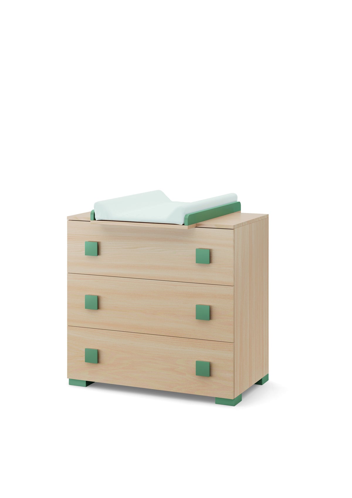 Vera commode met verzorgingskussen in naturel met saliegroen